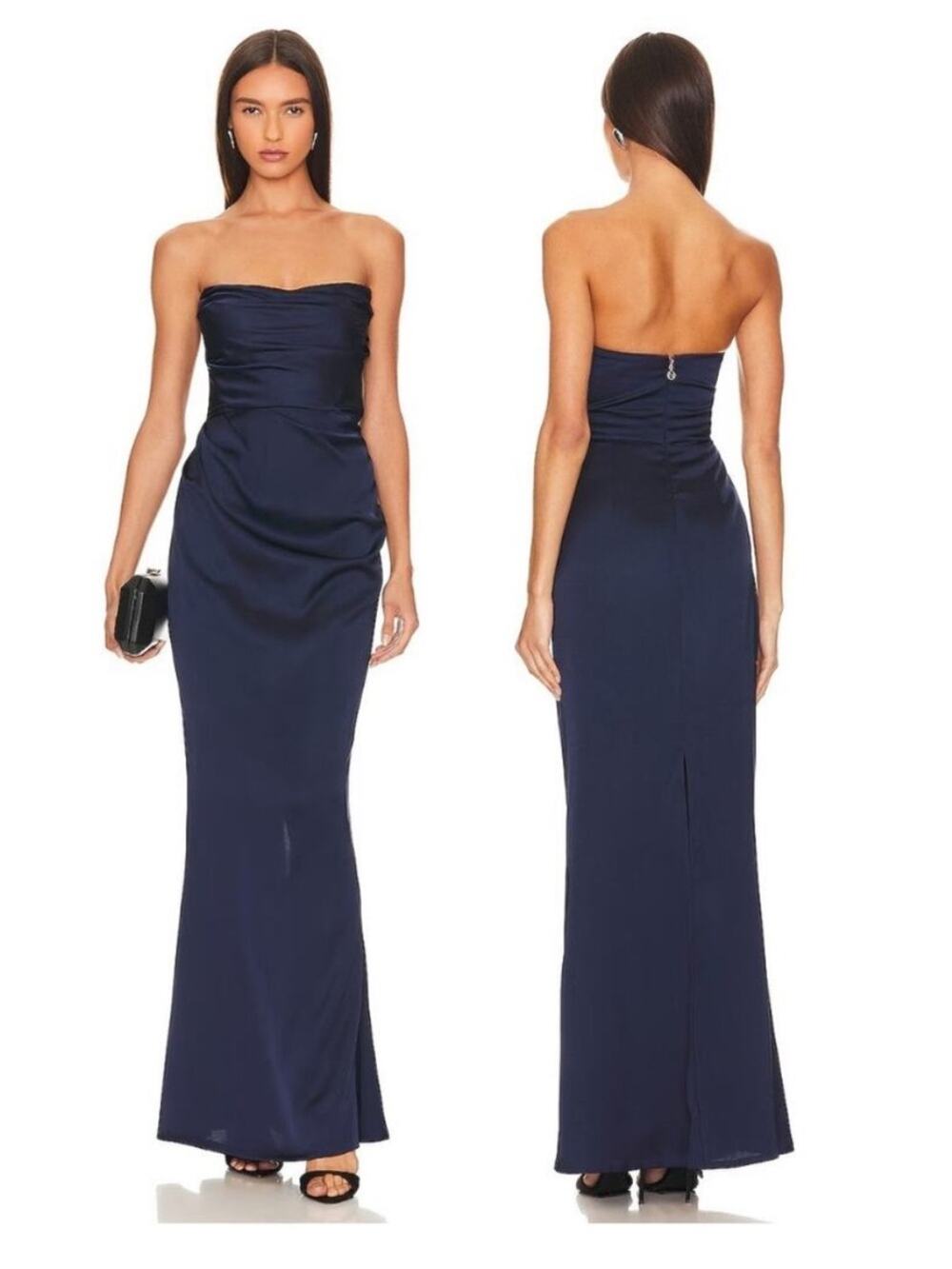 Nookie Strapless Navy Blue Ruched Gown